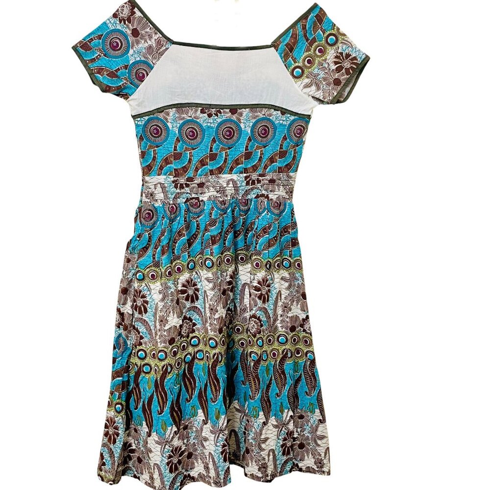 Vintage White, Black, Turquoise + Gold Sparkle Boho Dress Cottagecore Whimsy - Picture 3 of 11
